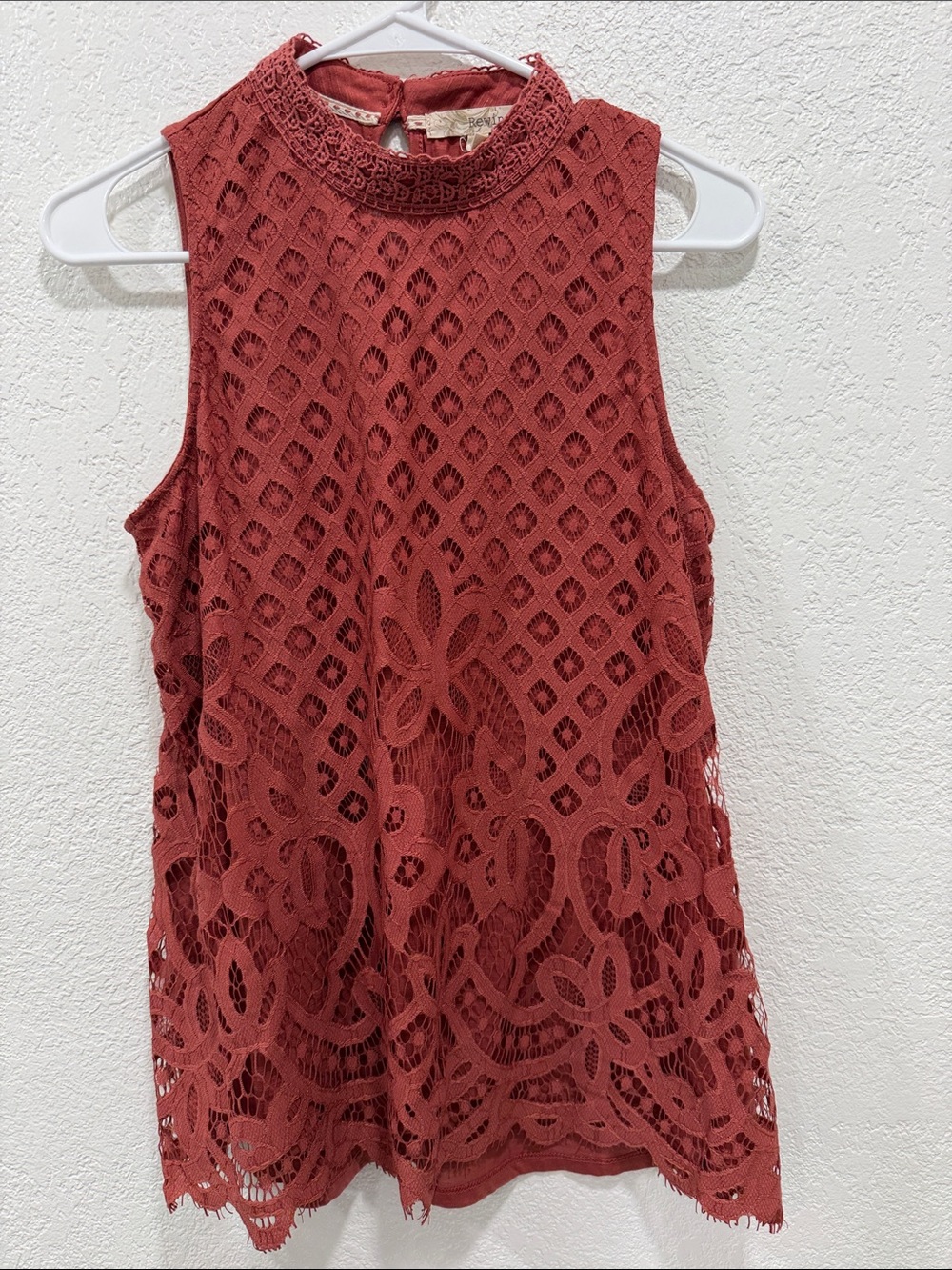 Rewind Rust Red Lace Mock Neck Tank Lined Size M NWOT
